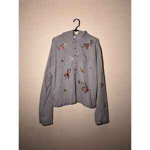 Together Vintage Floral Flower Embroidered Half Button Up Sweater Women's Large